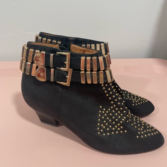 Jeffrey Campbell Benatar Gold Studded Black Suede Leather Heel Boots 5.5 - Picture 3 of 10